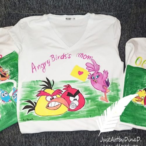 oikogeneiako set genethllion tshirt zografismeno angrybirds